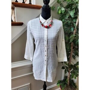 J.Jill Womens White Cotton Collared Long Sleeve Buttons Down Casual Shirt Size S